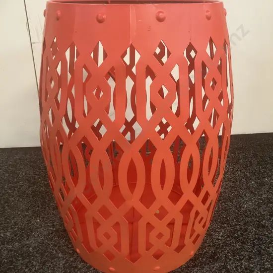 Red Steel Planter With Pierced Pattern. 46cm