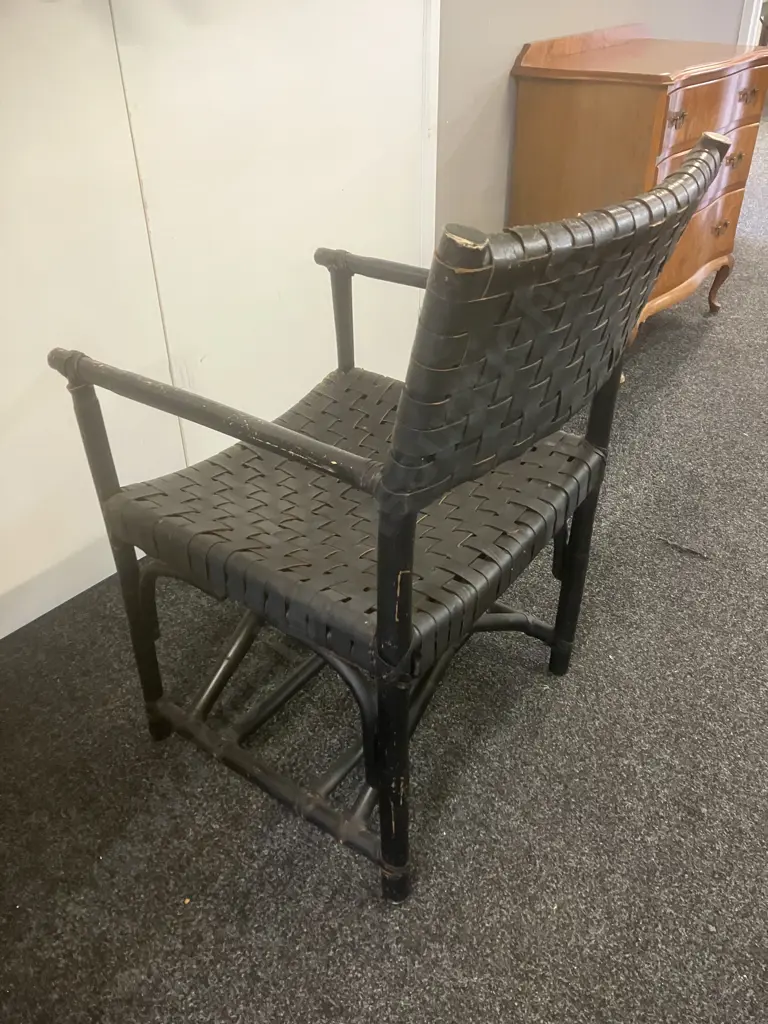 Leather & Bamboo Latticed Chair In The Style of The McGuire Chair Image 1++