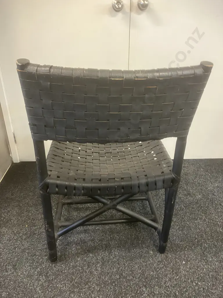Leather & Bamboo Latticed Chair In The Style of The McGuire Chair Image 1++