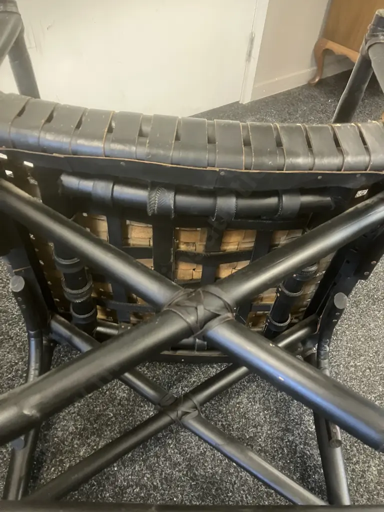 Leather & Bamboo Latticed Chair In The Style of The McGuire Chair Image 1++