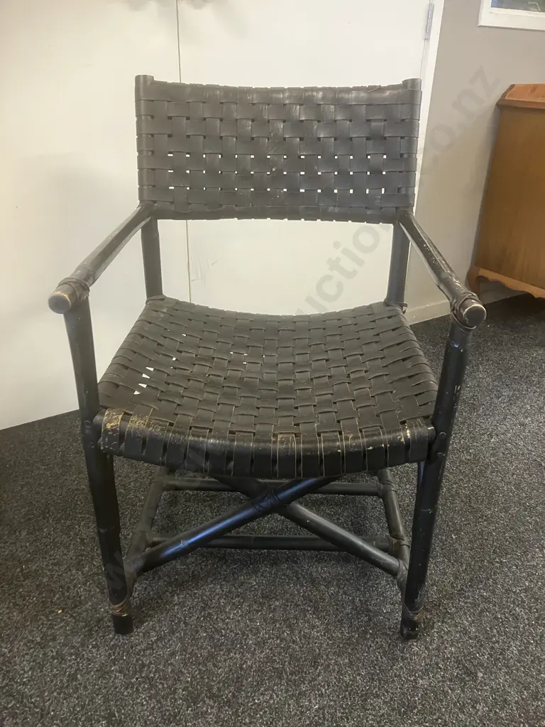 Leather & Bamboo Latticed Chair In The Style of The McGuire Chair Image 1++