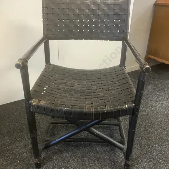 Leather & Bamboo Latticed Chair In The Style of The McGuire Chair