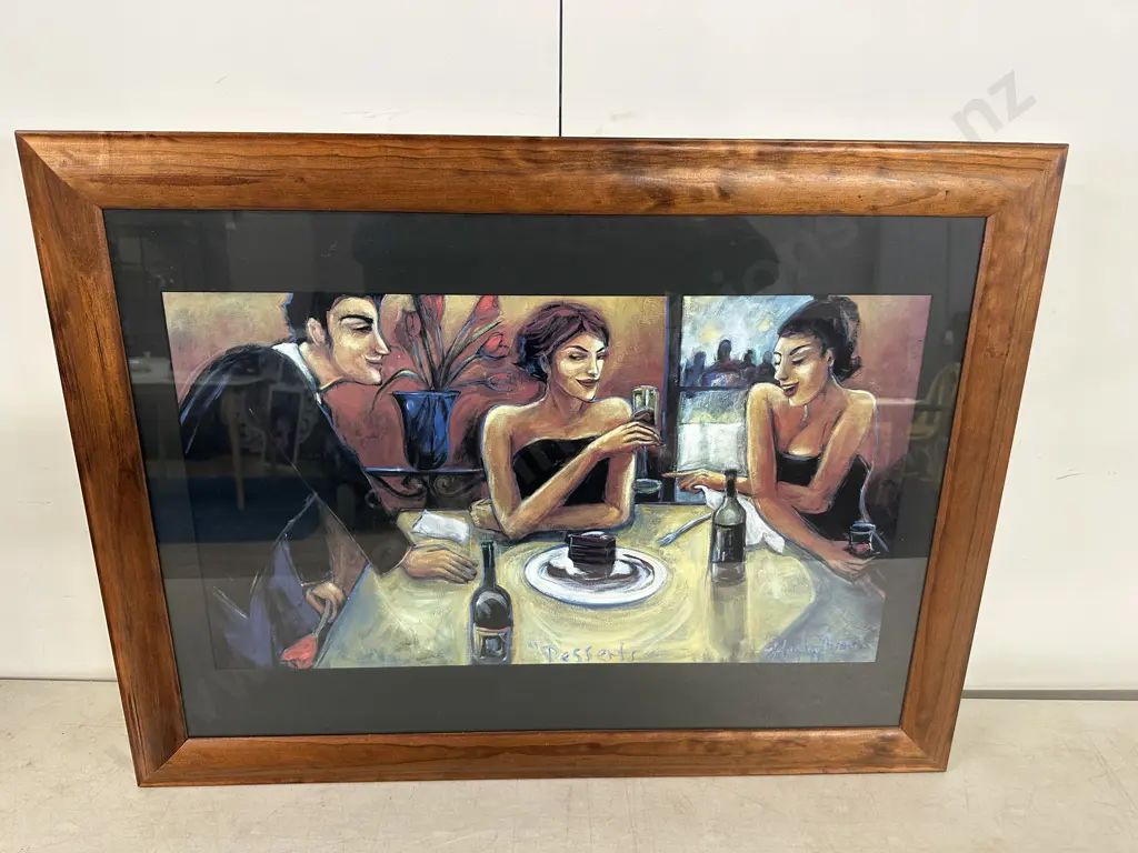 Wooden Framed Print Warm Atmospheric Bar Scene 'Deserts' By Hayley Brown H60 W80cm. Image 1++