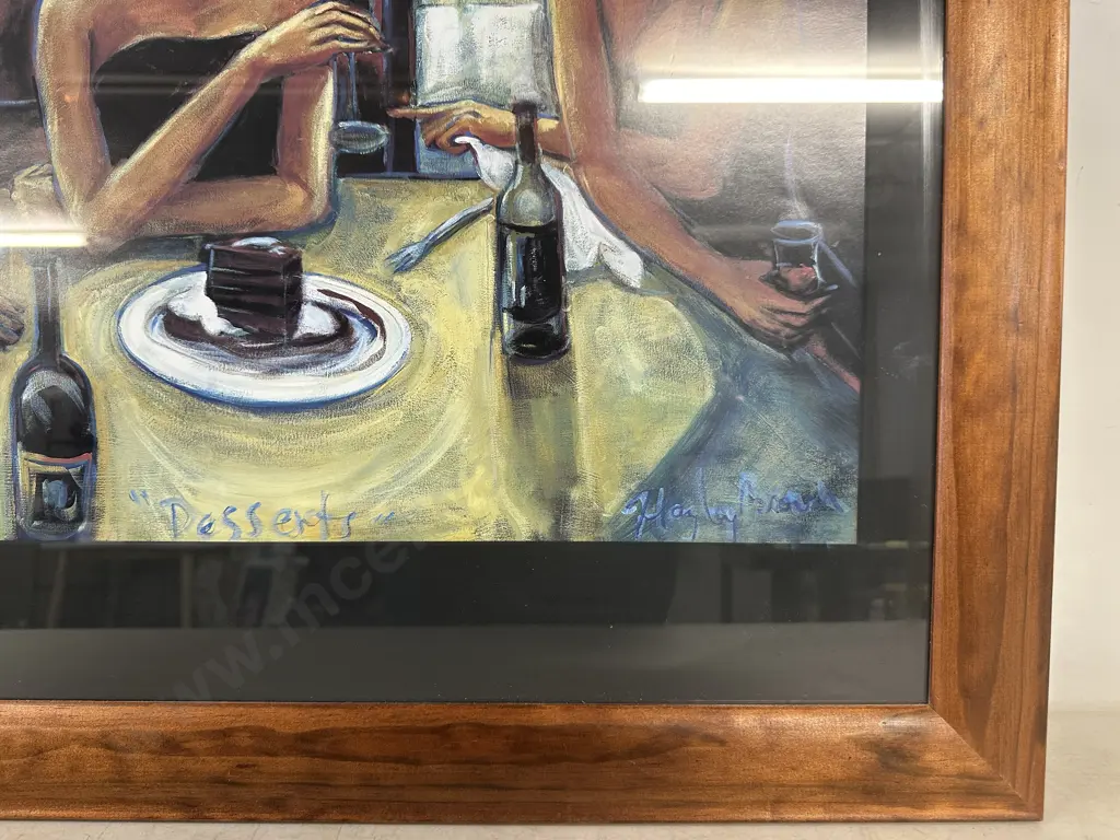 Wooden Framed Print Warm Atmospheric Bar Scene 'Deserts' By Hayley Brown H60 W80cm. Image 1++