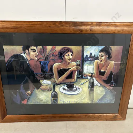 Wooden Framed Print Warm Atmospheric Bar Scene 'Deserts' By Hayley Brown H60 W80cm.