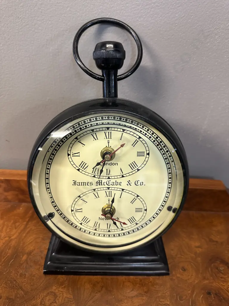 Vintage Style Double Dial Desk Clock Image 1++
