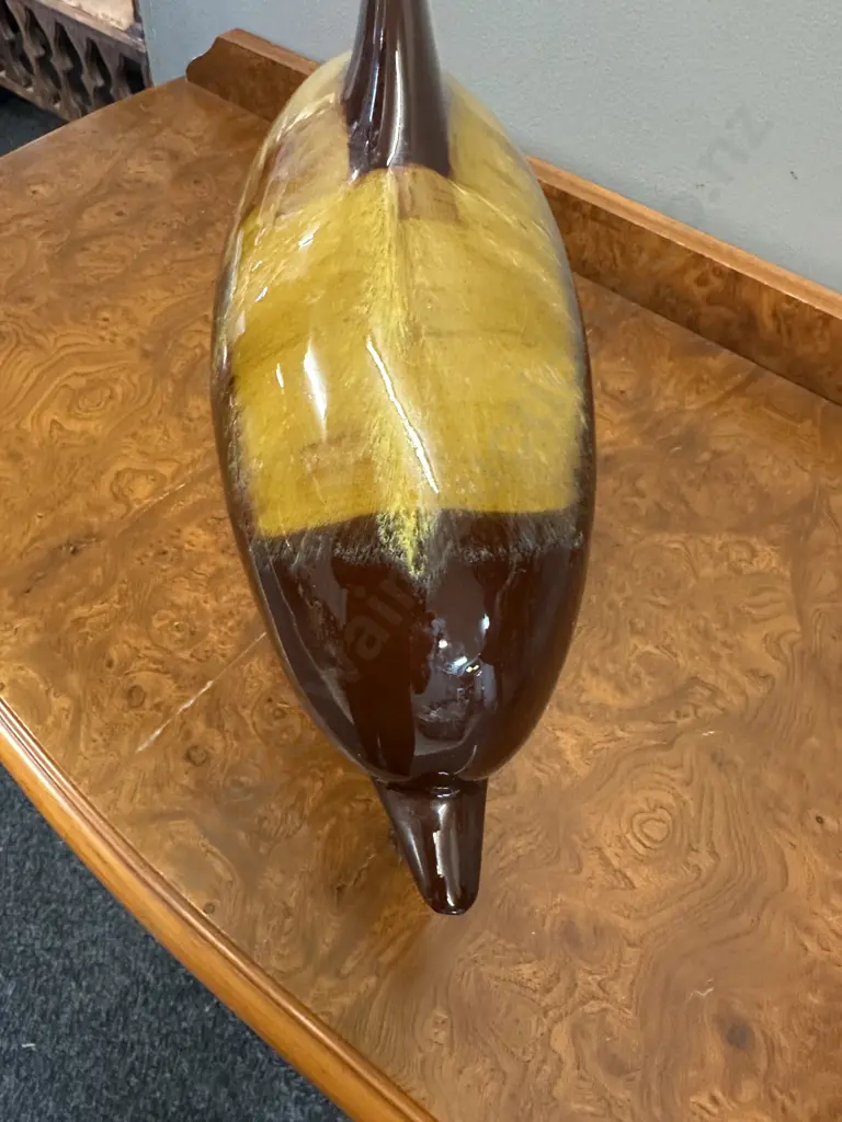 Vintage Blue Mountain Pottery Harvest Gold Drip Glaze Dolphin Ornament Image 1++