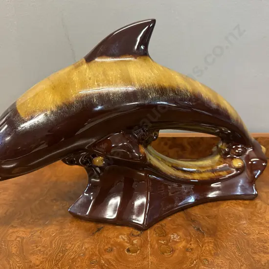 Vintage Blue Mountain Pottery Harvest Gold Drip Glaze Dolphin Ornament