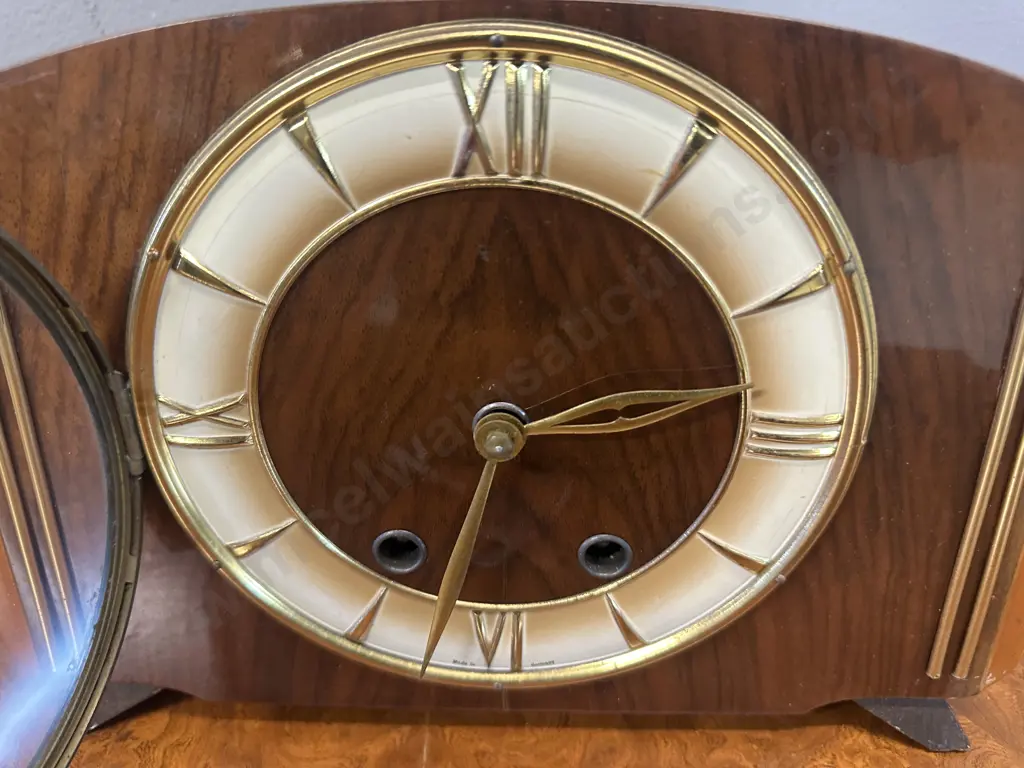 Vintage Mid-Century Modern German Mantle Clock With Key Image 1++