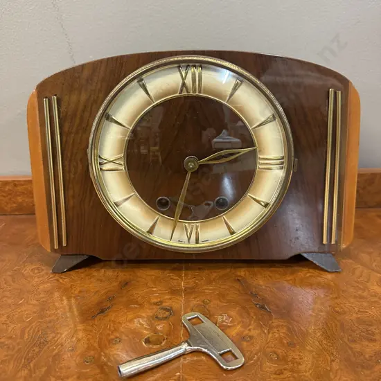 Vintage Mid-Century Modern German Mantle Clock With Key