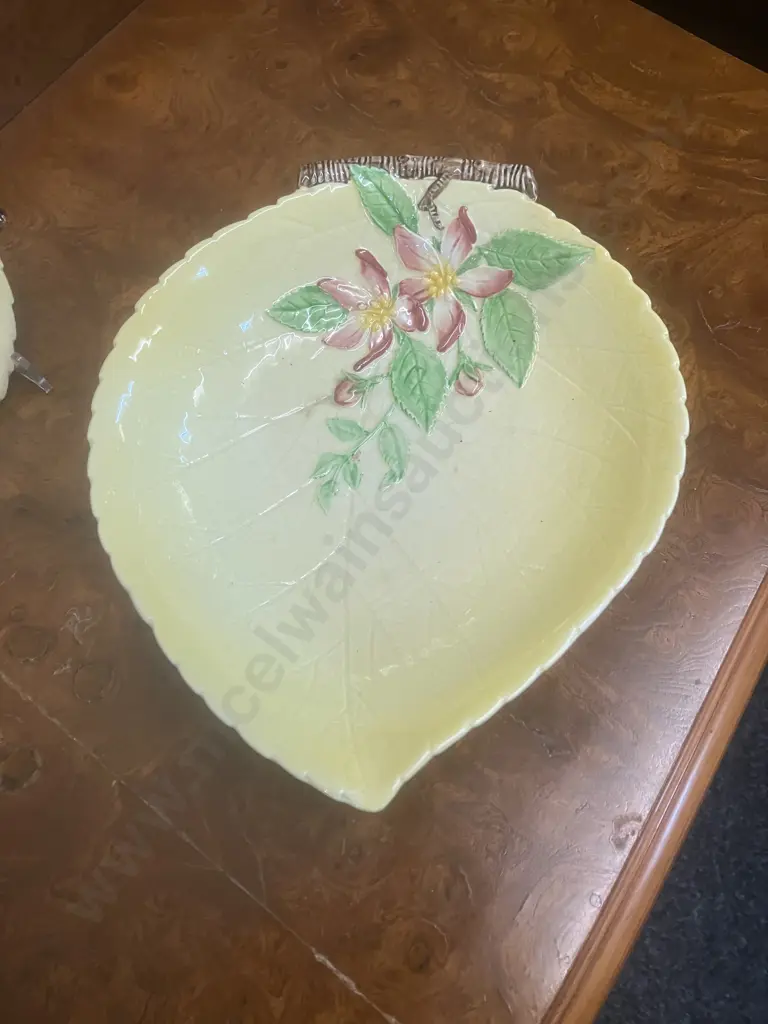 Carlton Ware Yellow Apple Blossom Salad Bowl, Leaf Shaped Footed Dish & Plate c1940's, Australian Design Image 1++