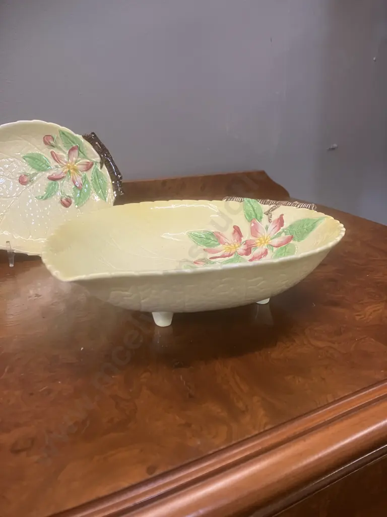 Carlton Ware Yellow Apple Blossom Salad Bowl, Leaf Shaped Footed Dish & Plate c1940's, Australian Design Image 1++