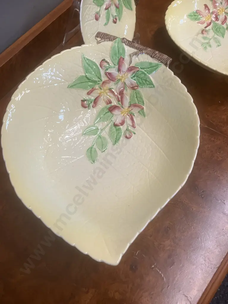 Carlton Ware Yellow Apple Blossom Salad Bowl, Leaf Shaped Footed Dish & Plate c1940's, Australian Design Image 1++