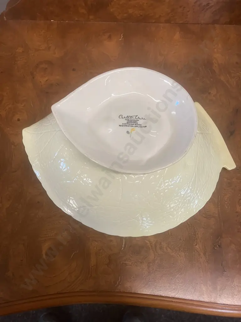 Carlton Ware Yellow Apple Blossom Salad Bowl, Leaf Shaped Footed Dish & Plate c1940's, Australian Design Image 1++