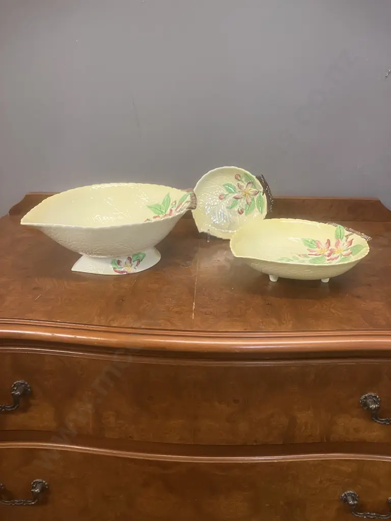 Carlton Ware Yellow Apple Blossom Salad Bowl, Leaf Shaped Footed Dish & Plate c1940's, Australian Design Image 1++