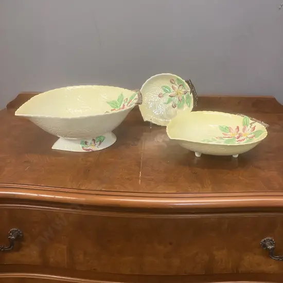 Carlton Ware Yellow Apple Blossom Salad Bowl, Leaf Shaped Footed Dish & Plate c1940's, Australian Design