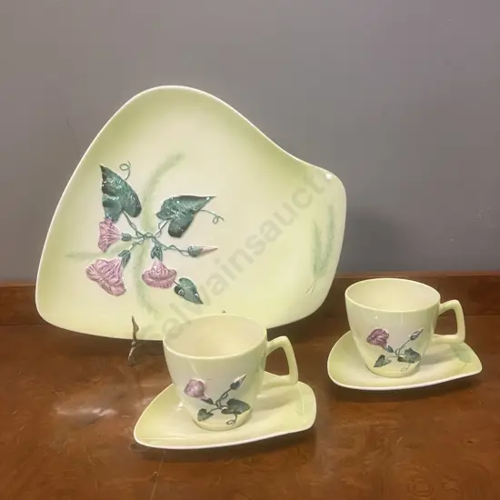 Carlton Ware "Convolvulus" (Morning Glory) Large Tray & Pair of Cups & Saucers, Australian Design. c1935-1961