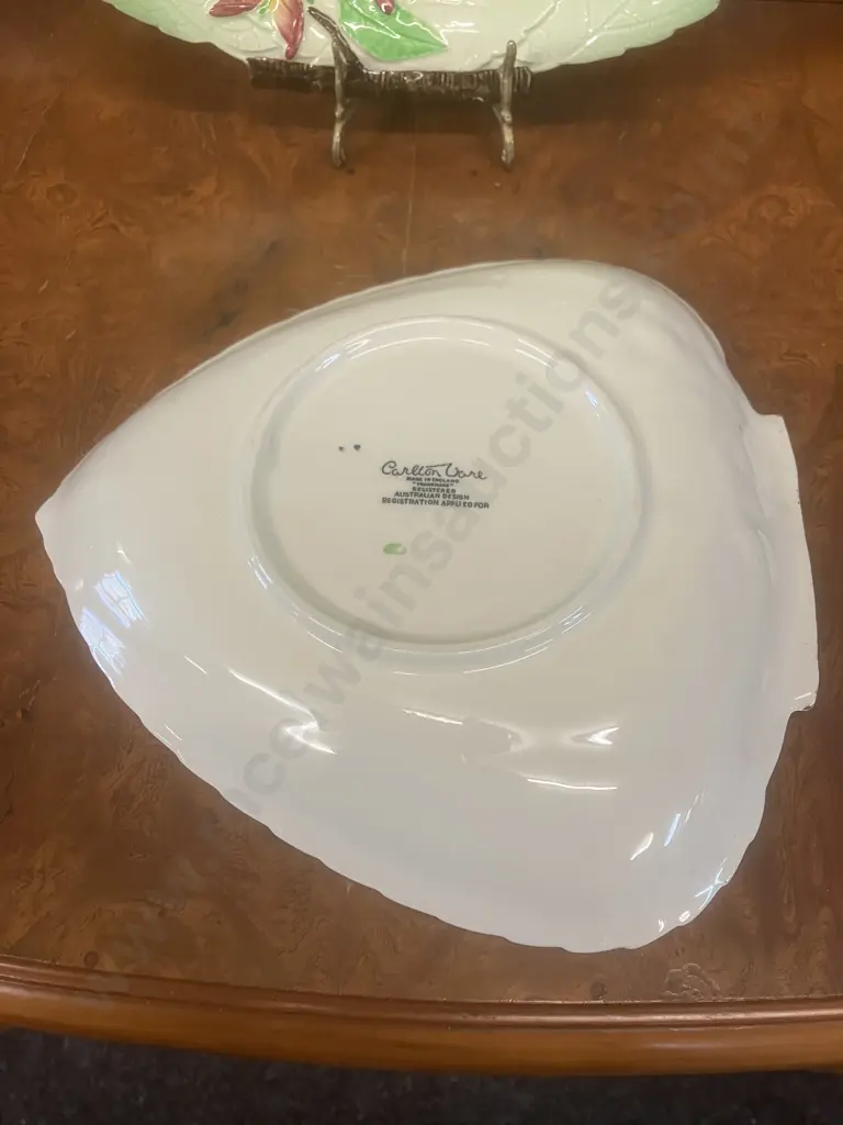 Carlton Ware Green Apple Blossom Leaf Shaped Plates c1940's, Australian Design. 24 x 24 & 23 x 22cm Image 1++
