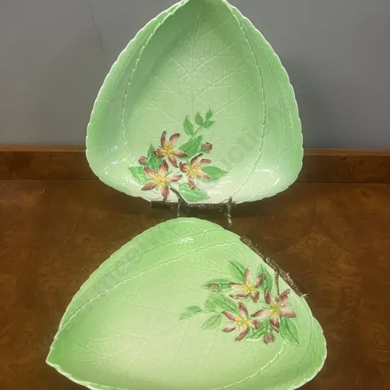 Carlton Ware Green Apple Blossom Leaf Shaped Plates c1940's, Australian Design. 24 x 24 & 23 x 22cm