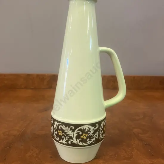 Carlton Ware MCM Vinegar Bottle, Green and Brown Pattern Without Stopper. 18.5cm