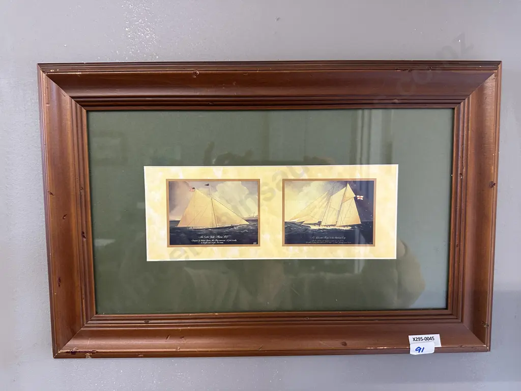 Vintage Framed Nautical Print 1857 Cutter Yacht & 1870 Schooner Magic Americas Cup Contender. 30 x 43cm Image 1++