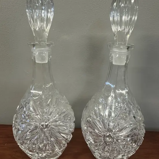 Pair Of Vintage Heavy Lead crystal Liquor Decanters With Starburst Pattern