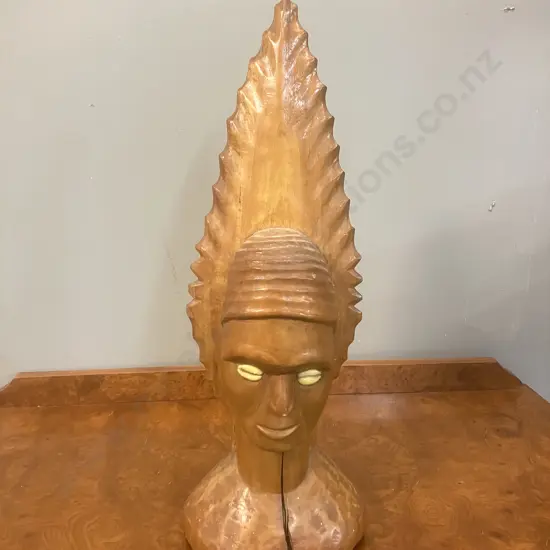 Vintage Hand Carved Wooden Bust With Conch Shell Eyes. 49cm