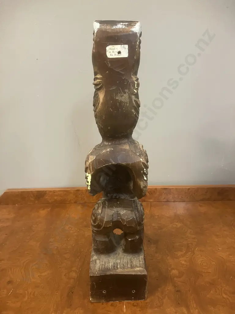 Vintage New Zealand Hand Carved Wooden Tekoteko - Ra Ruaporo Rotorua, 43cm with Paua Shell Eyes Image 1++