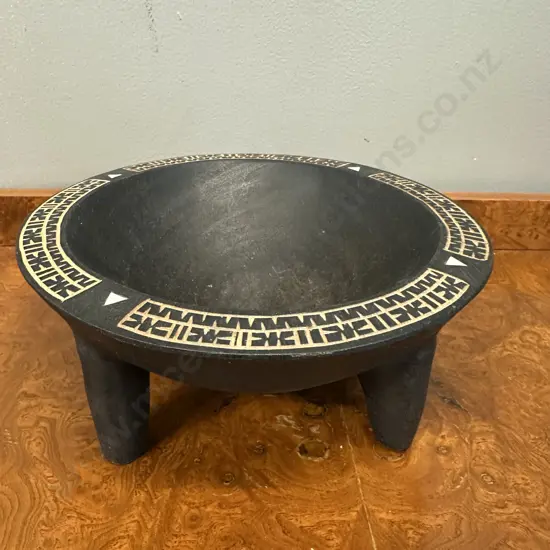 Fijian Kava Bowl Geometric Patterns H9.5 Dia23.5cm.