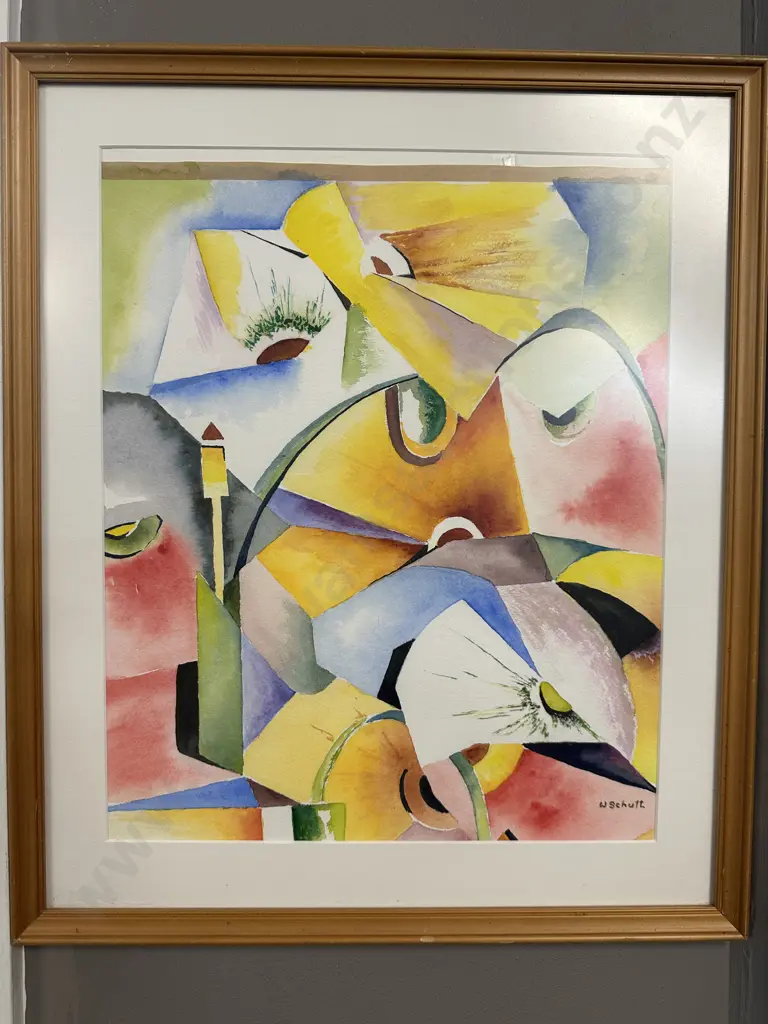 W Schulz Abstract Watercolour, Signed & Framed 52 x 44cm Image 1++