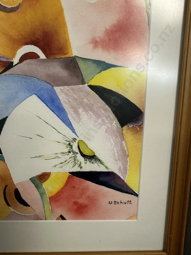 W Schulz Abstract Watercolour, Signed & Framed 52 x 44cm Image 1++