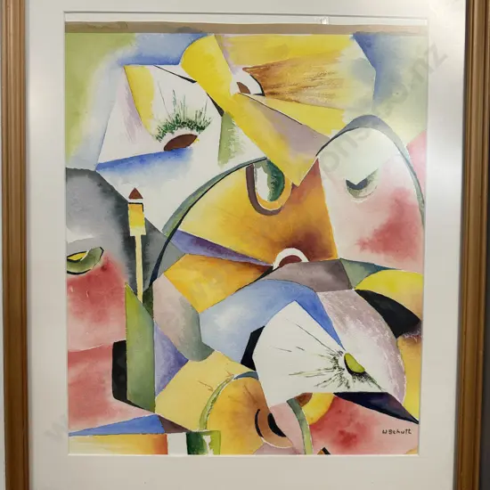 W Schulz Abstract Watercolour, Signed & Framed 52 x 44cm