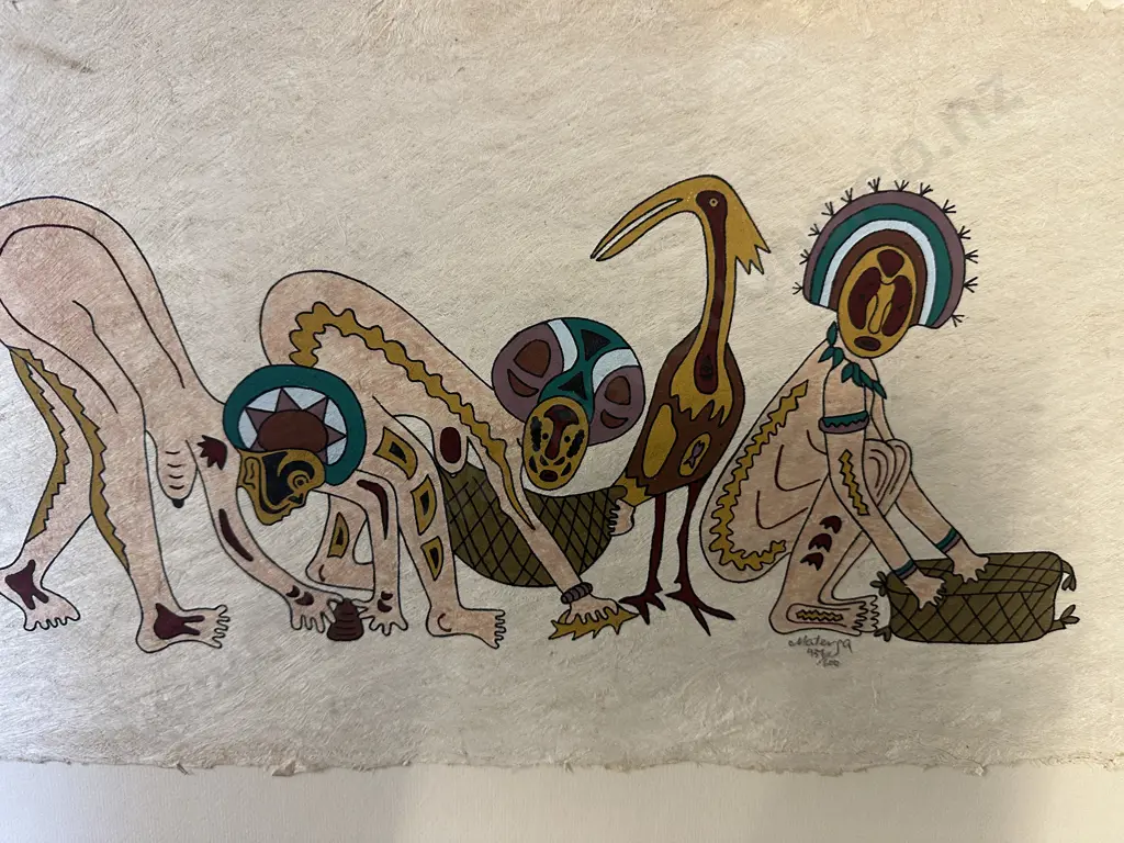 Signed Matenga 437/600 Folk Painting On Fabric Art Figures & Animal Motifs. 35 x 57cm Image 1++