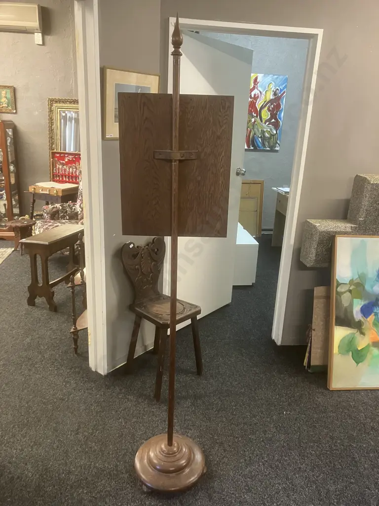 Antique Oak Pole Screen With Tapestry. H185cm Image 1++