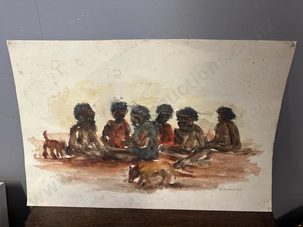 Zambucka Signed Watercolour Native Australians Image 1++
