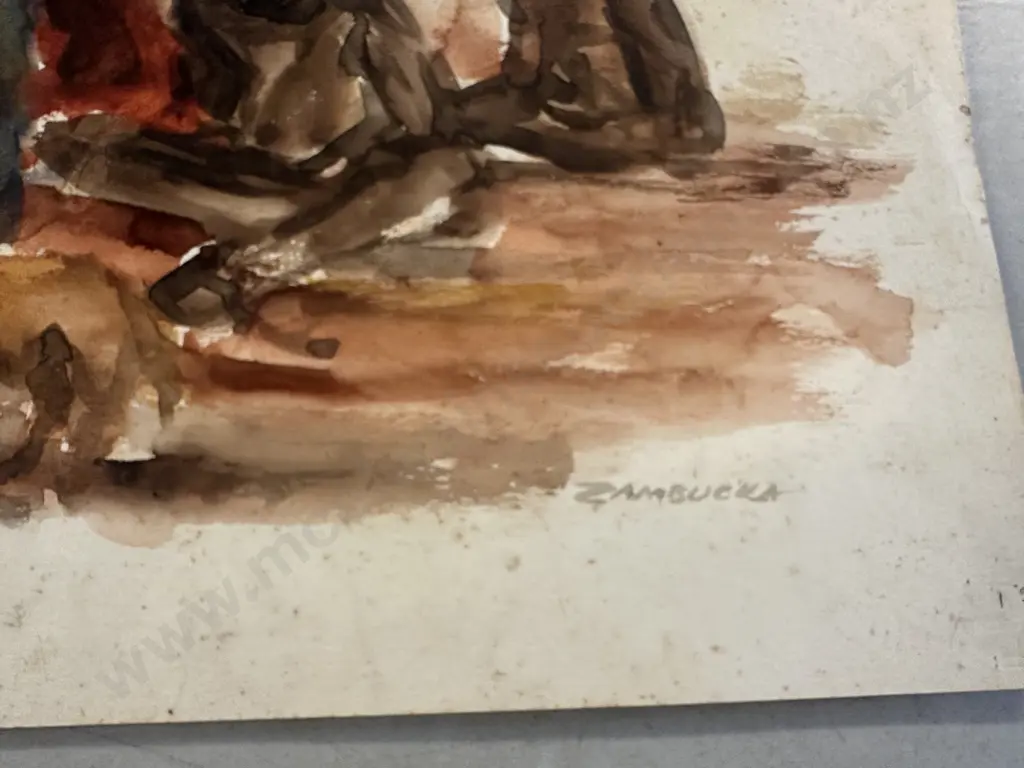 Zambucka Signed Watercolour Native Australians Image 1++