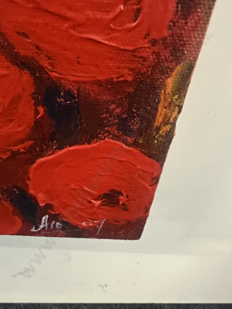 Original Signed Oil On Canvas Featuring Red Poppies With Yellow & White Background. 80 x 60cm Image 1++