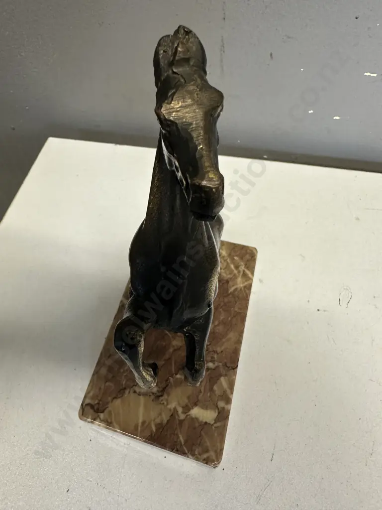 Brass Rearing Horse Figurine On Marble Plinth Made In Greece H19cm. Image 1++