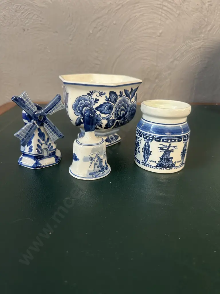 Selection Of Delft Ware Items Including Bell, Footed Dish Etc Image 1++