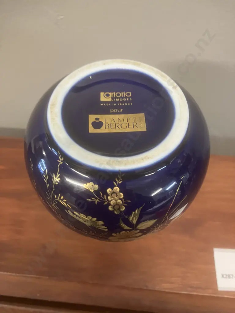 Vintage Limoges France Lampe Berger Fragrance Lamp - Blue & Gold Floral Pattern. H14cm Image 1++