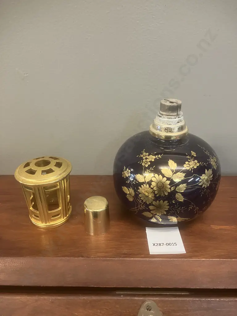 Vintage Limoges France Lampe Berger Fragrance Lamp - Blue & Gold Floral Pattern. H14cm Image 1++