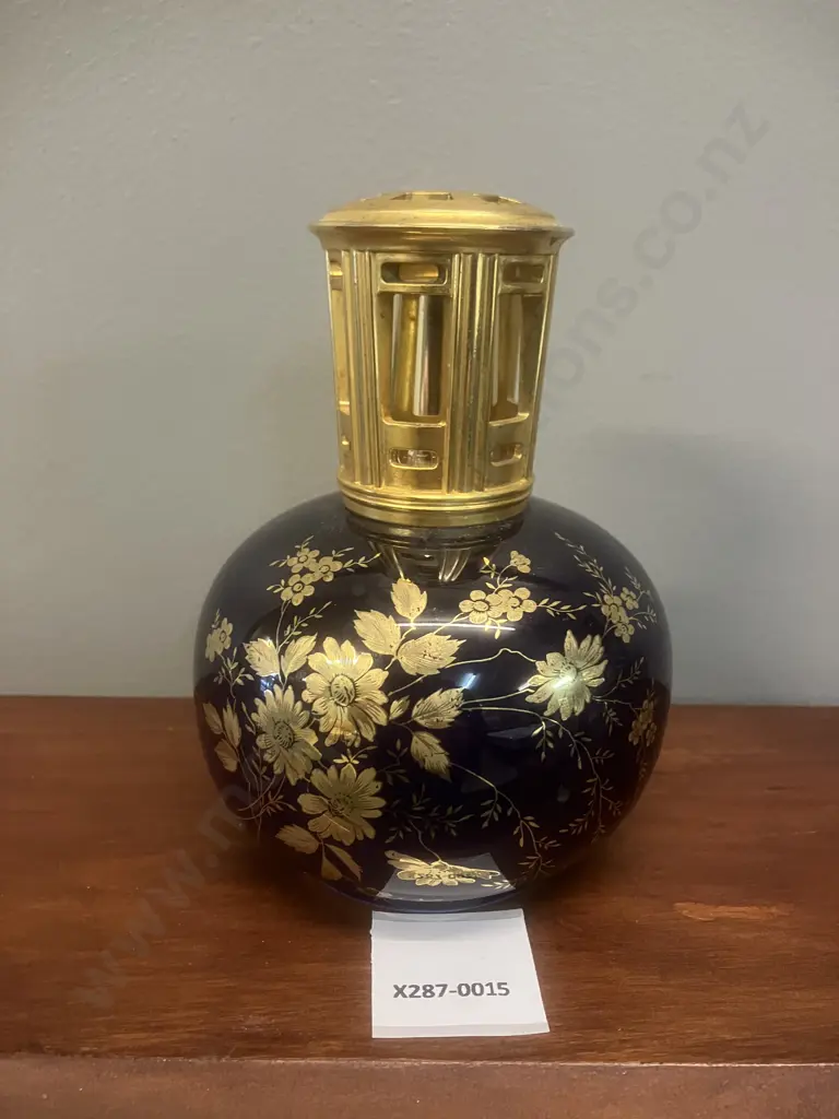 Vintage Limoges France Lampe Berger Fragrance Lamp - Blue & Gold Floral Pattern. H14cm Image 1++