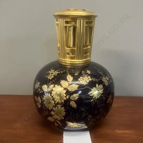 Vintage Limoges France Lampe Berger Fragrance Lamp - Blue & Gold Floral Pattern. H14cm