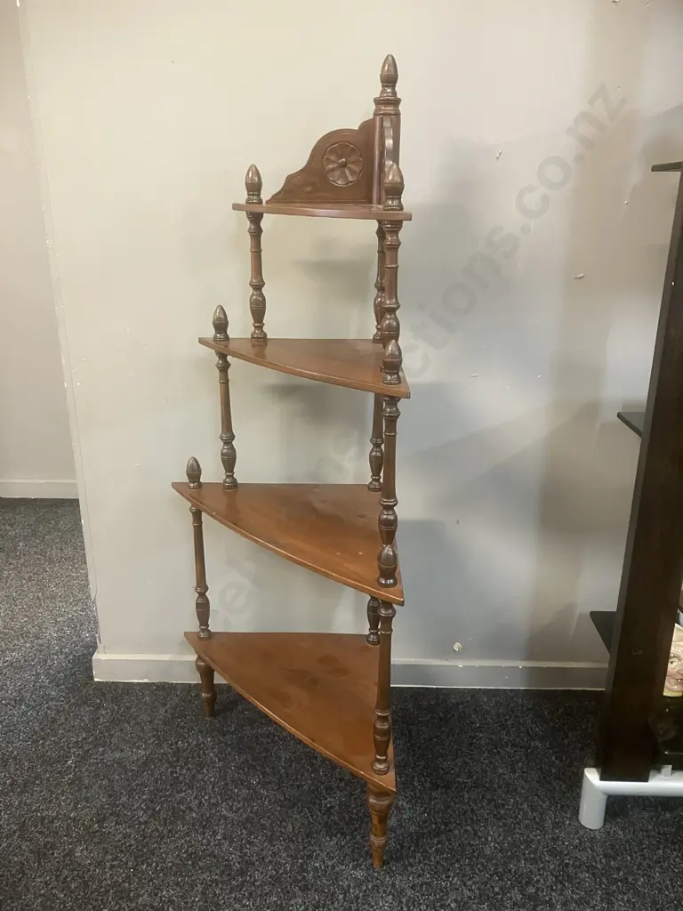 Mahogany Corner Whatnot, Carved, 4 Shelf. H120cm Image 1++