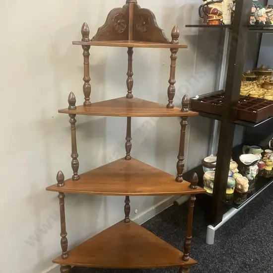 Mahogany Corner Whatnot, Carved, 4 Shelf. H120cm