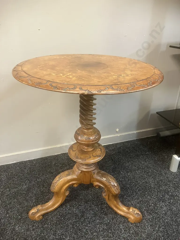Antique Burr Walnut Marquetry Wine Table c1800's. 62 x 49cm Image 1++