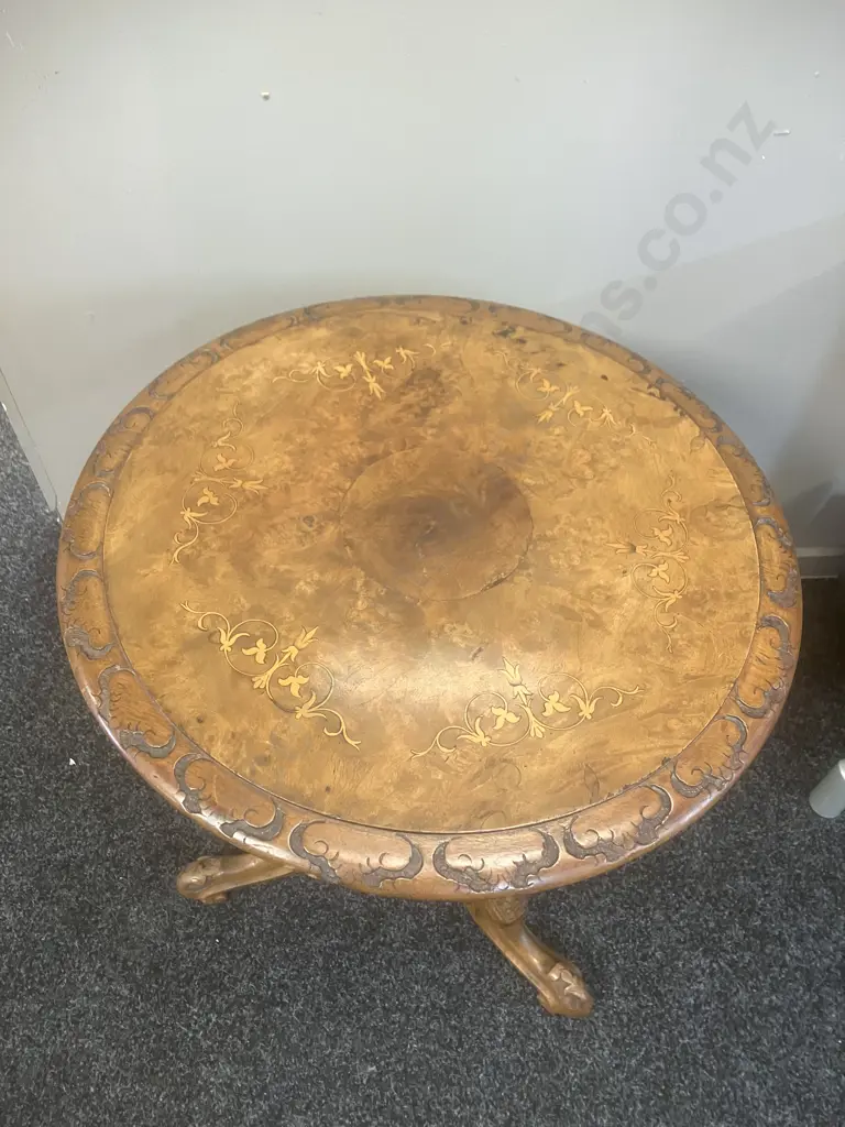 Antique Burr Walnut Marquetry Wine Table c1800's. 62 x 49cm Image 1++