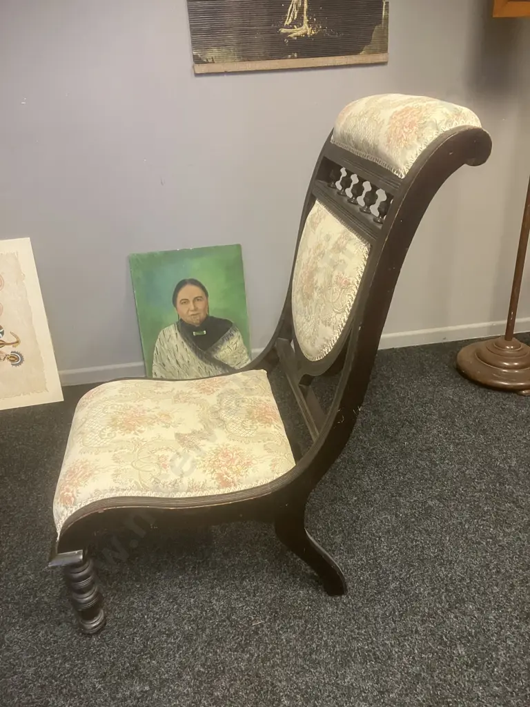 Victorian Antique Nursing Chair With Matching Braided Pouffe Image 1++