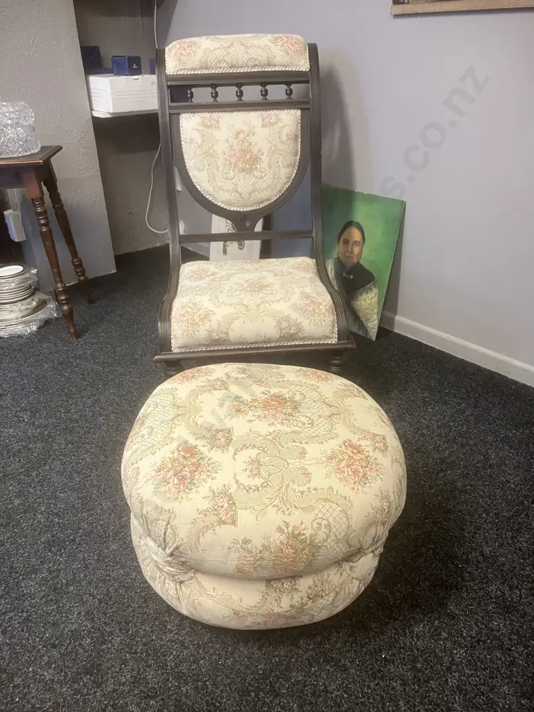 Victorian Antique Nursing Chair With Matching Braided Pouffe Image 1++