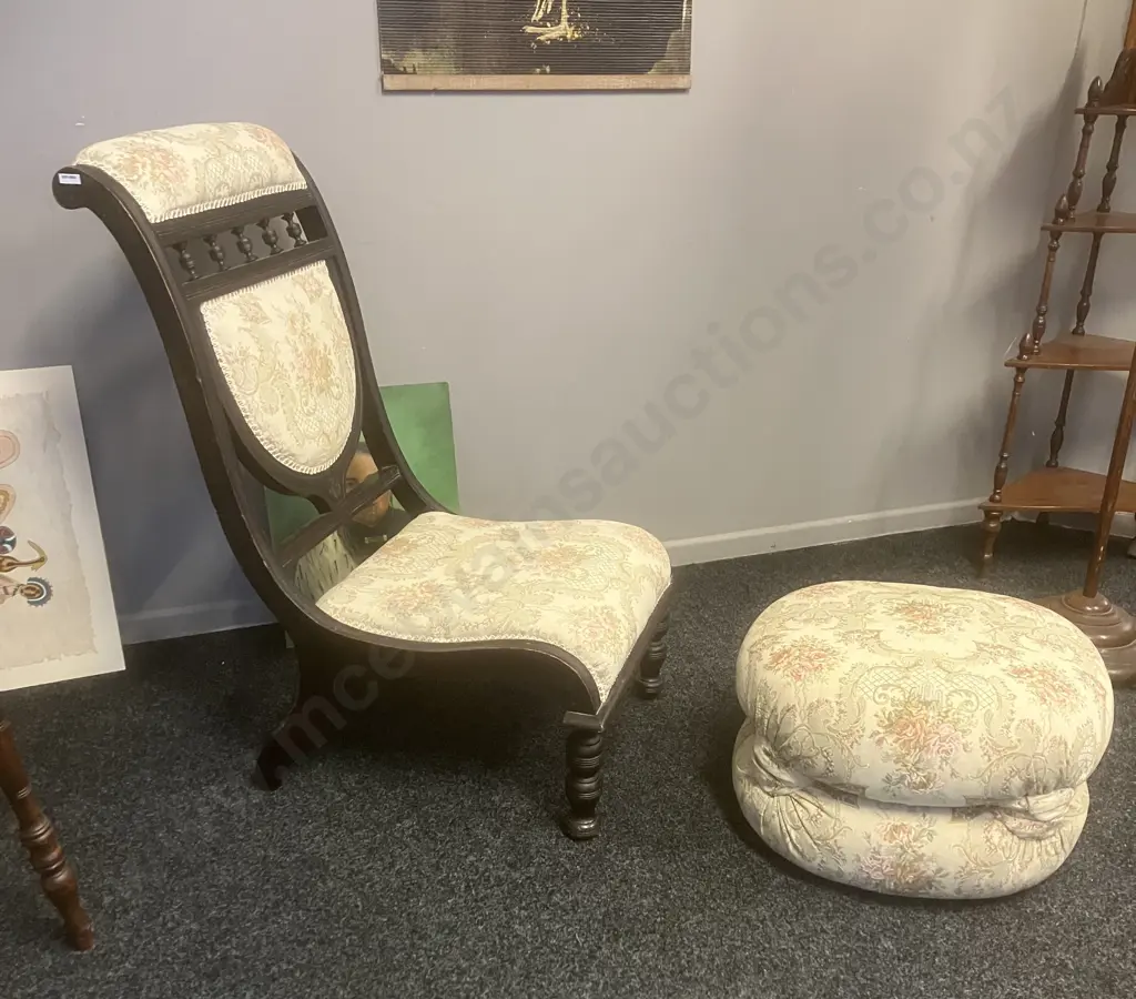 Victorian Antique Nursing Chair With Matching Braided Pouffe Image 1++
